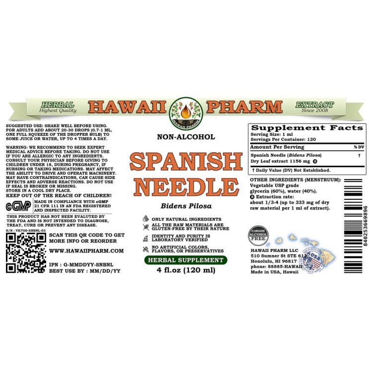 Spanish Needle (Bidens Pilosa) Tincture, Dried Leaf ALCOHOLFREE Liquid