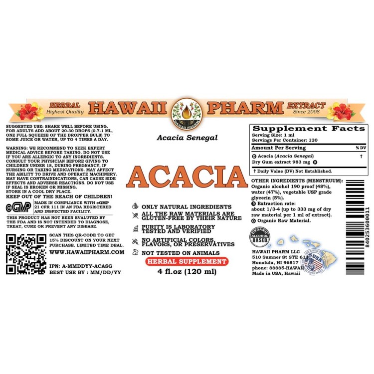 Acacia Liquid Extract, Organic Acacia (Acacia Senegal) Dried Gum Tincture