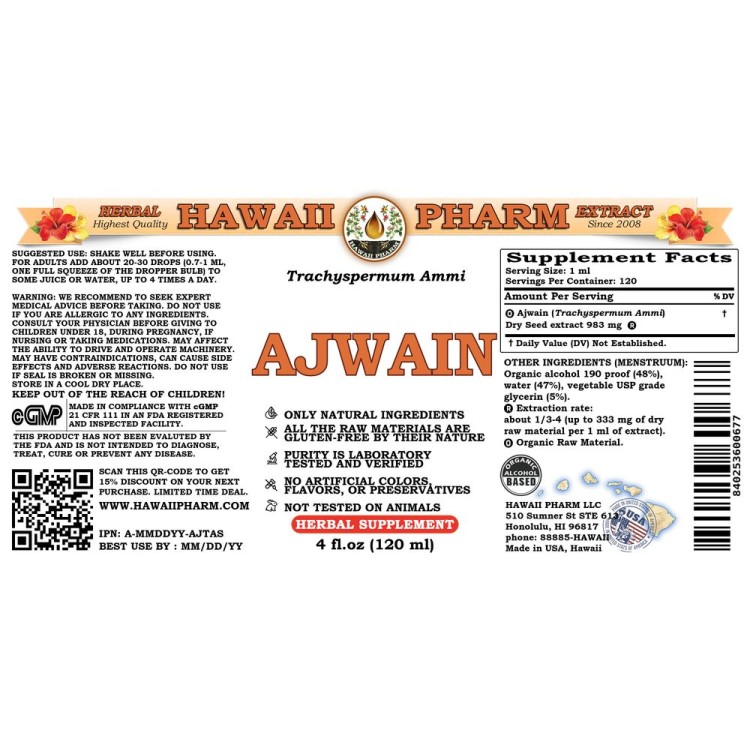 Ajwain Liquid Extract, Organic Ajwain (Trachyspermum Ammi) Seeds Tincture