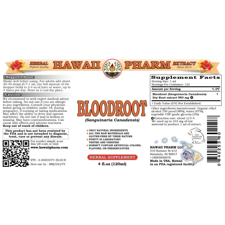 Bloodroot (Sanguinaria Canadensis) Tincture, Wildcrafted Dried Root