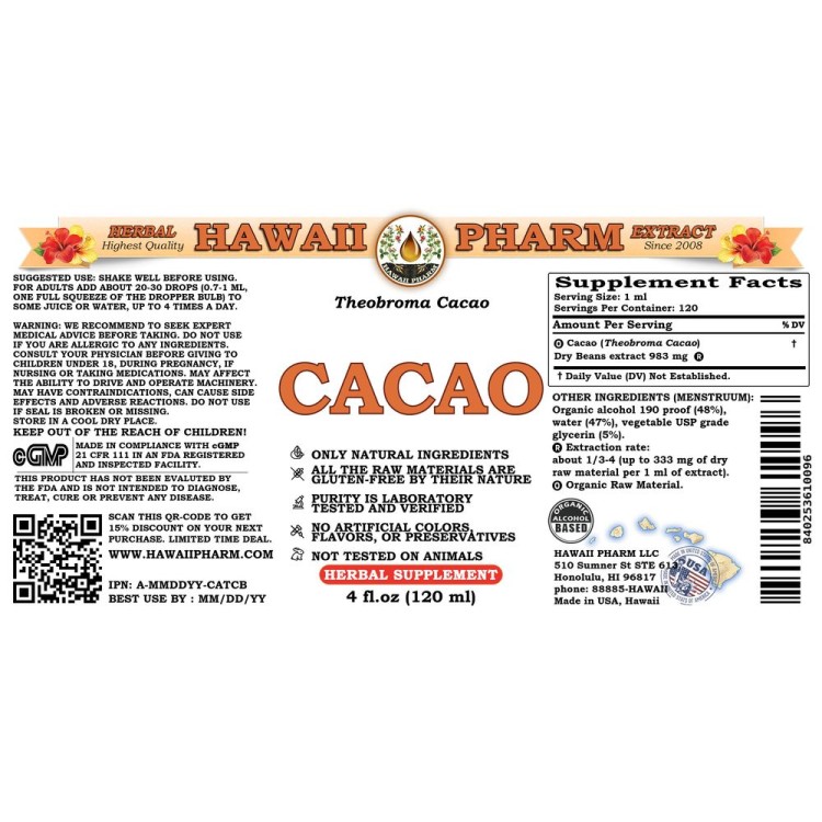 Cacao Liquid Extract, Organic Cacao (Theobroma cacao) Raw Beans Tincture