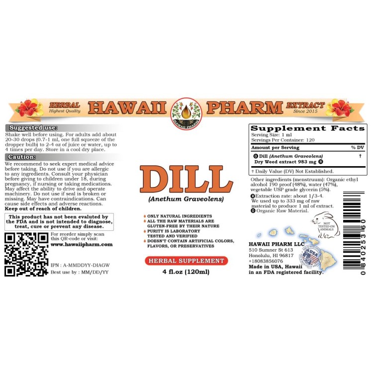 Dill Graveolens) Tincture, Certified Organic Dried Weed Liquid