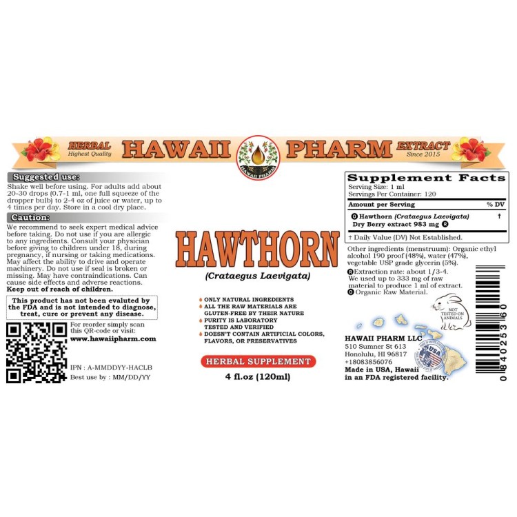 Hawthorn (Crataegus Laevigata) Tincture, Certified Organic Dried Berry