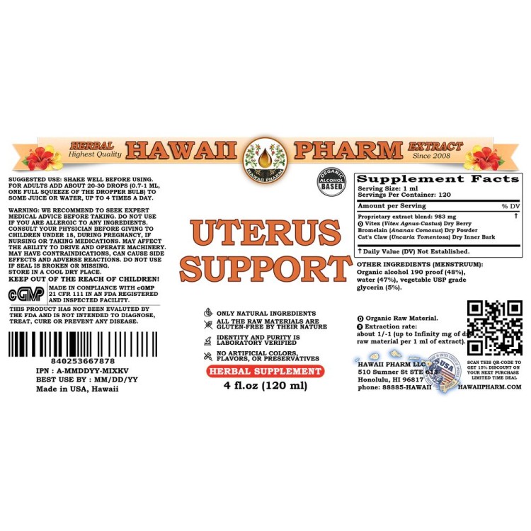 Uterus Support Liquid Extract, Vitex berry, Bromelain powder, Cat's