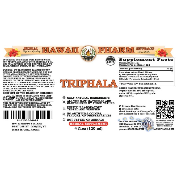 Triphala Liquid Extract, Organic Triphala Blend Tincture