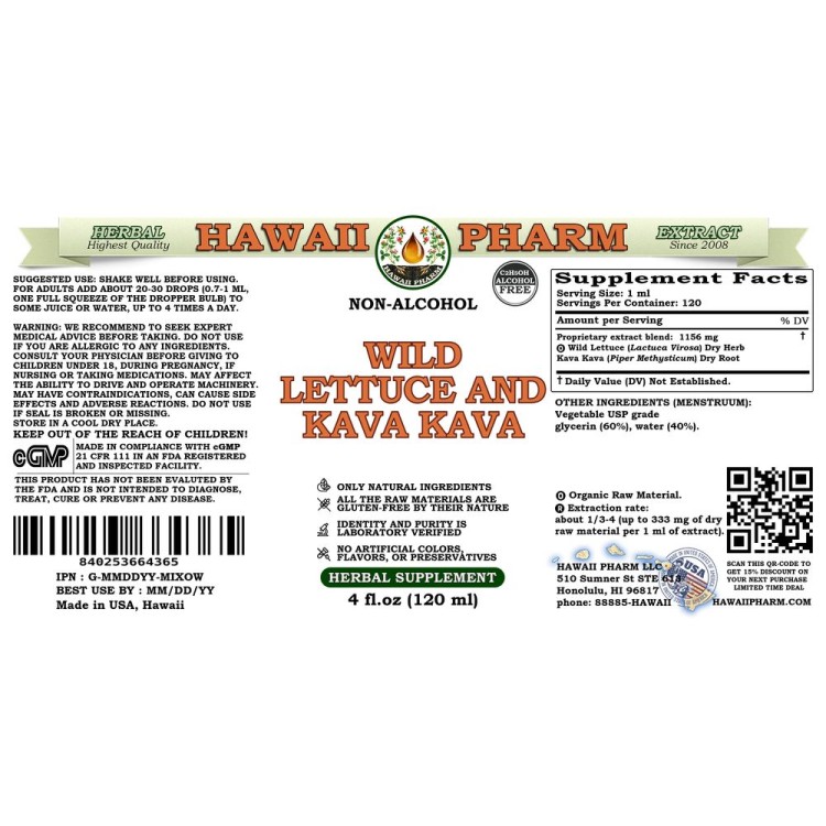 Wild Lettuce And Kava Kava AlcoholFREE Herbal Liquid Extract, Wild