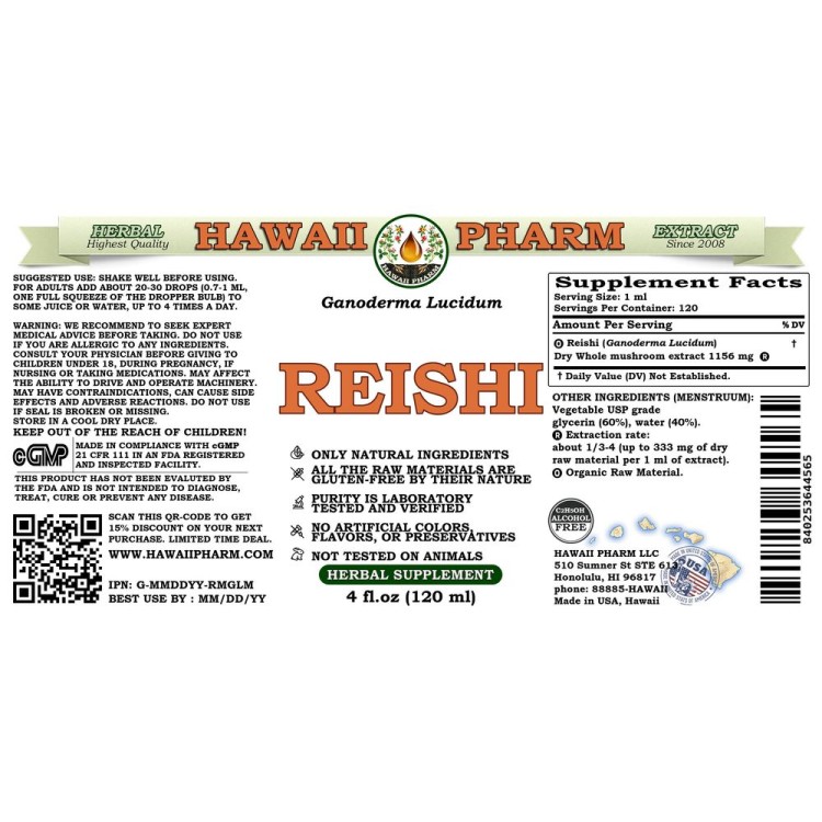 Reishi AlcoholFREE Liquid Extract Tonic of Emperors, Organic Reishi