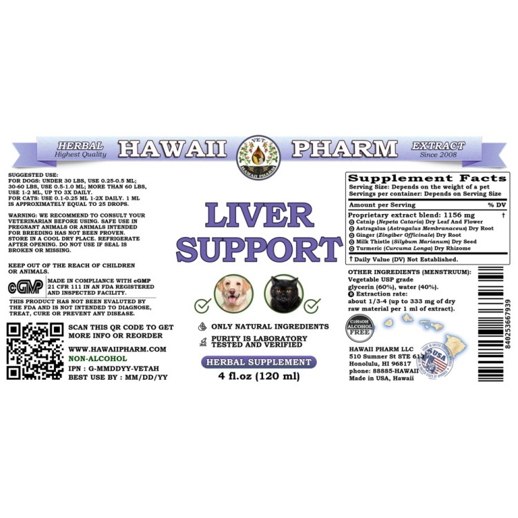 Liver Support, Veterinary Natural AlcoholFREE Liquid Extract, Pet