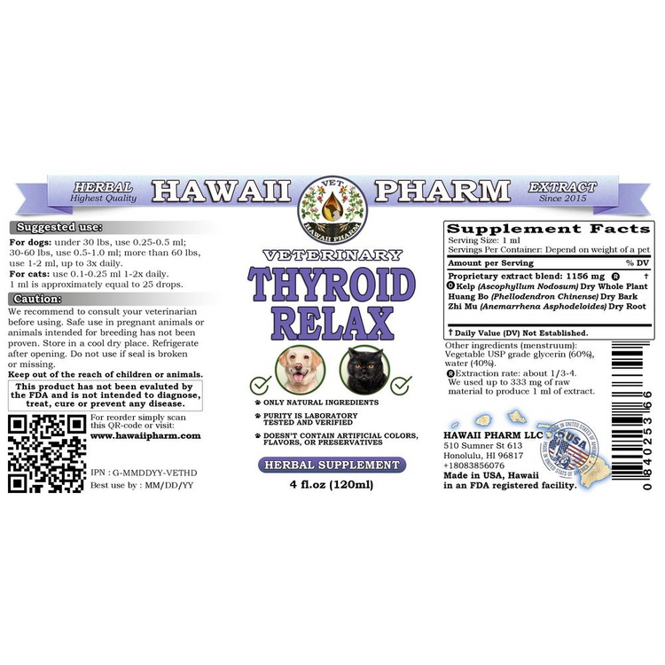 Thyroid Relax, Veterinary Natural AlcoholFREE Liquid Extract, Pet
