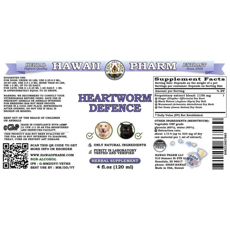 Heartworm Defence, Veterinary Natural AlcoholFREE Liquid Extract, Pet