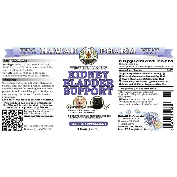 Kidney Bladder Support, Veterinary Natural AlcoholFREE Liquid Extract