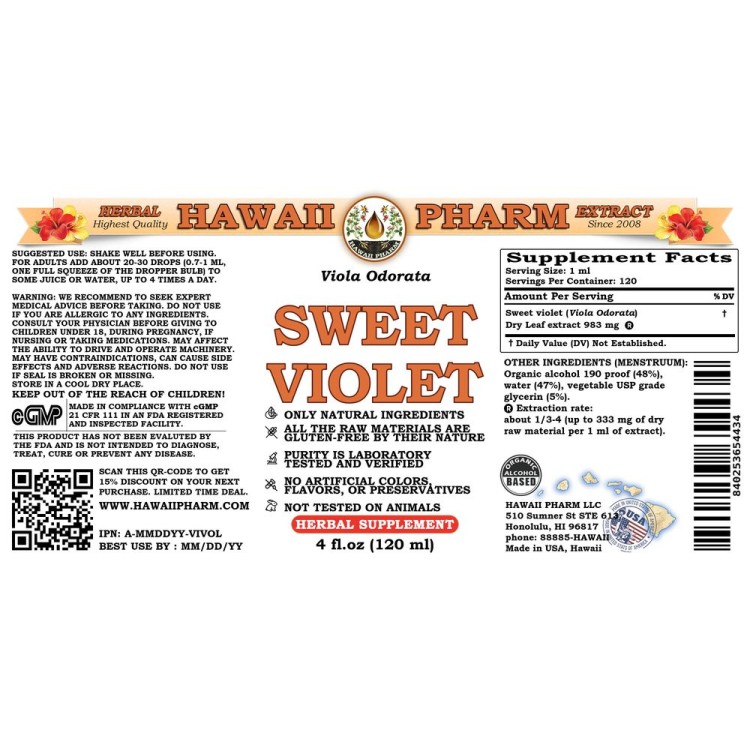 Sweet Violet Liquid Extract, Sweet Violet (Viola Odorata) Dried Leaf