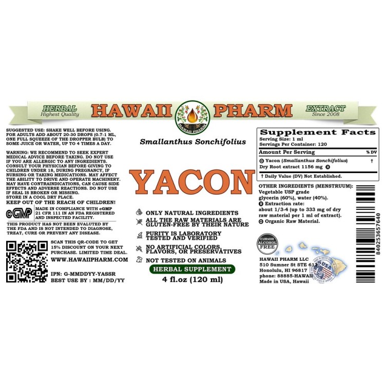 Yacon AlcoholFREE Liquid Extract, Organic Yacon (Smallanthus