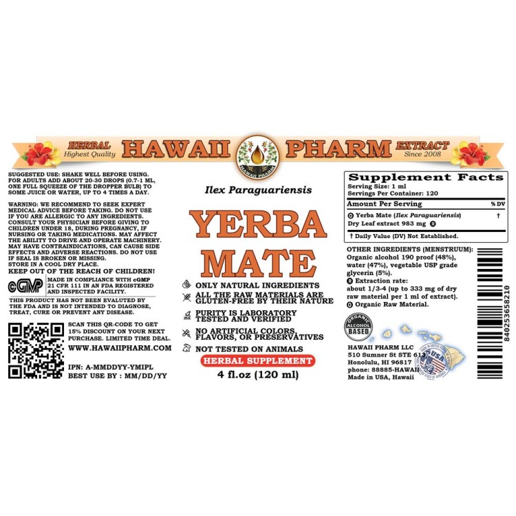 Yerba Mate Liquid Extract, Organic Yerba Mate (Ilex Paraguariensis